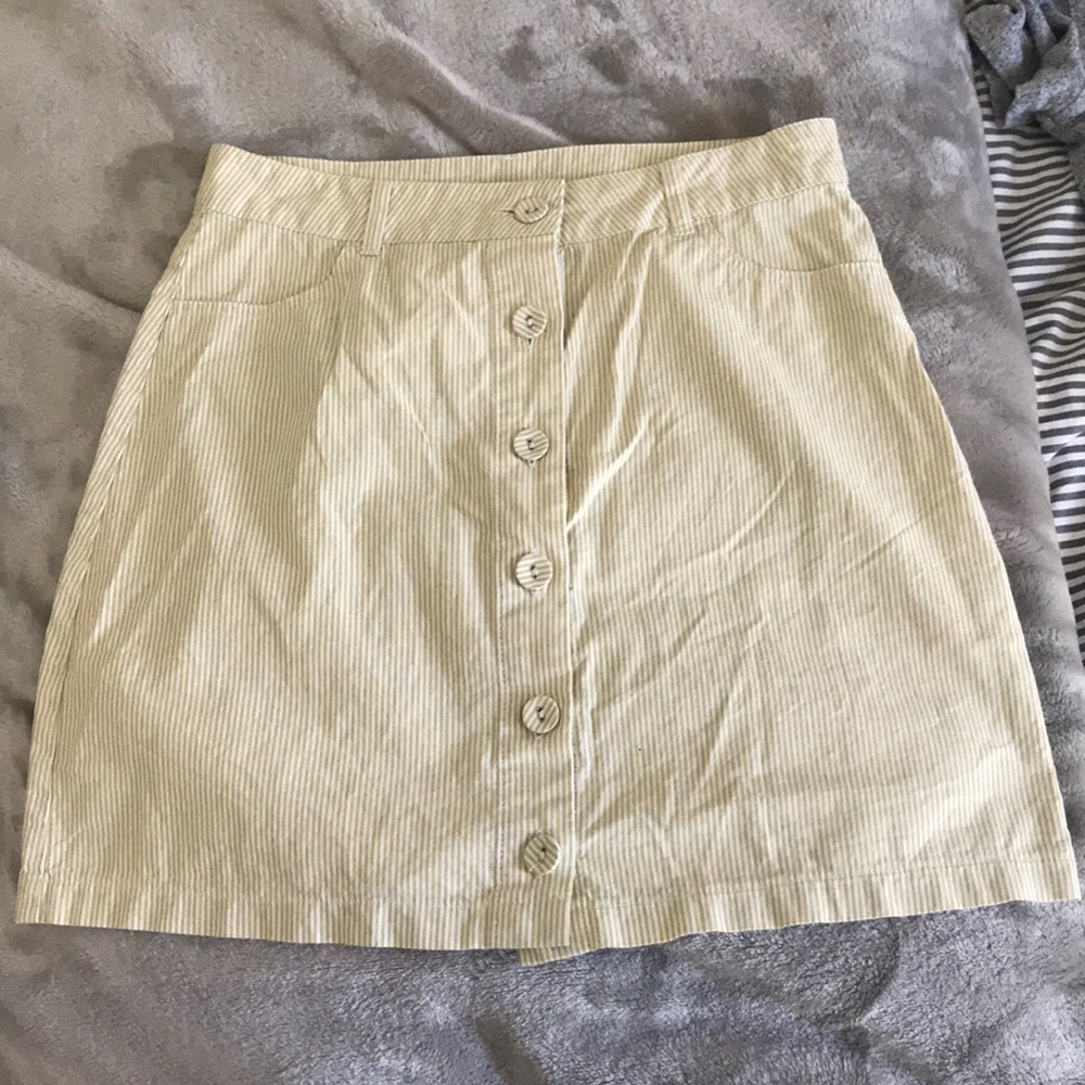 Yellow and white striped skirt